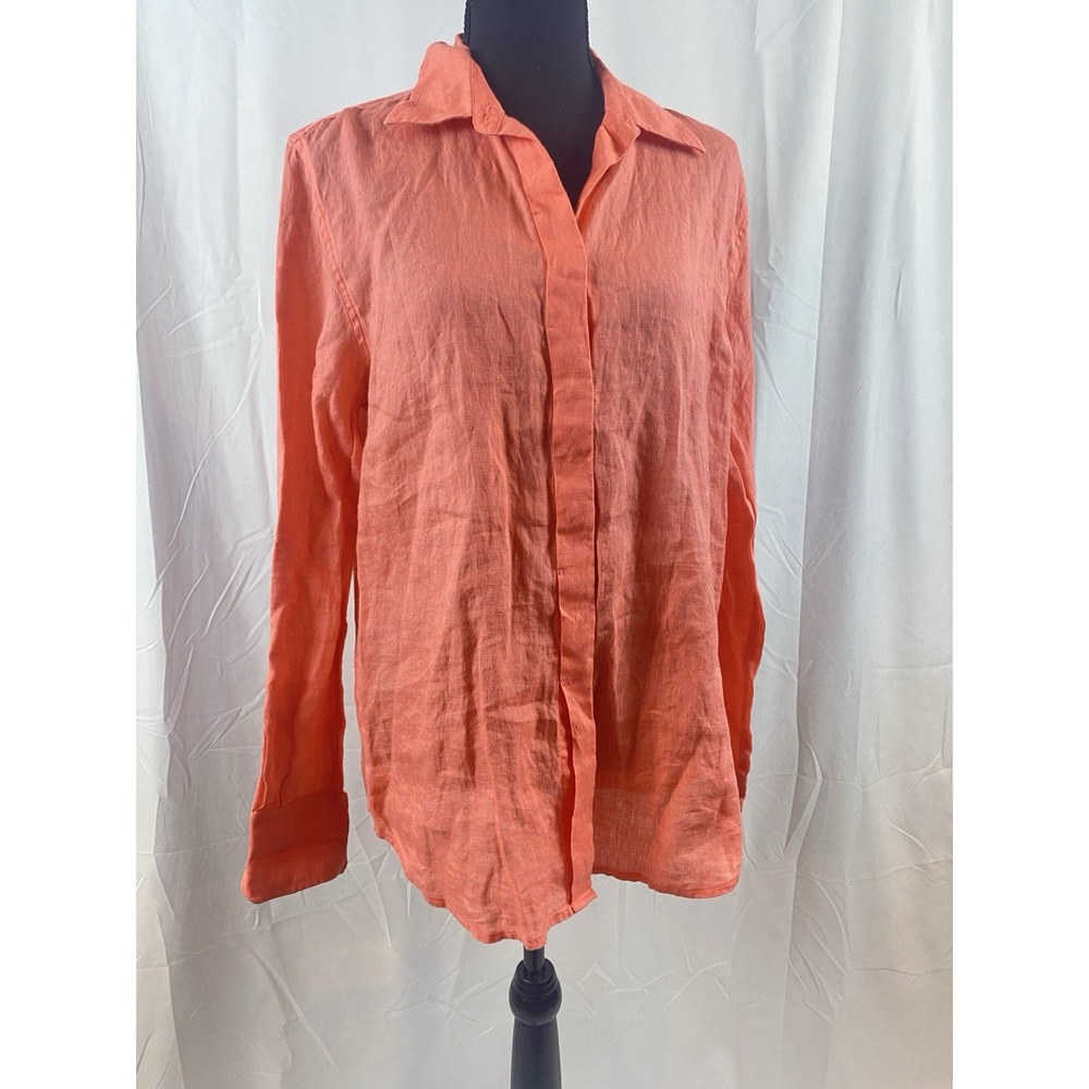 Adrienne Vittadini Italian Linen Long‎ Sleeve Button Up Top Women's Size 12